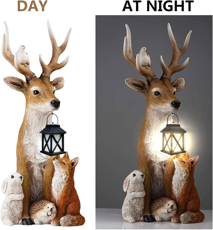 FUFRE Weihnachtsdeko Hirsch Mit LED Laterne, Herbstdeko Draussen -weihnachtsdeko Aussen, Gartendeko