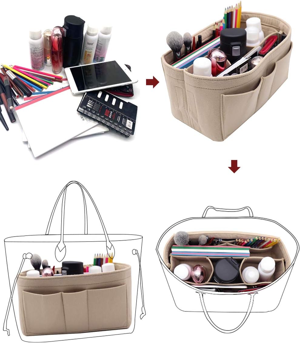 Felt Insert Fabric Purse Organizer Bag, Bag Insert In Bag with Zipper Inner Pocket Fits Neverfull Sp
