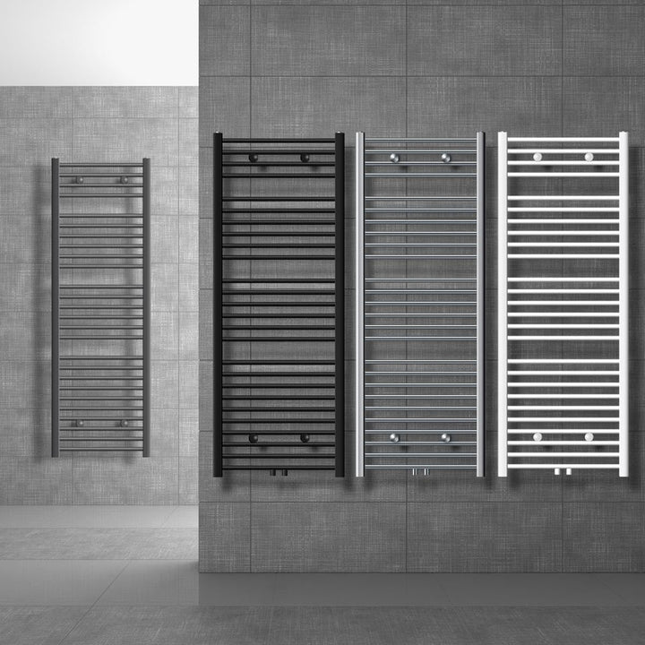 ECD Germany Badheizkörper Mittelanschluss 300 x 1400 mm Chrom gerade mit Thermostat und Anschlussgar