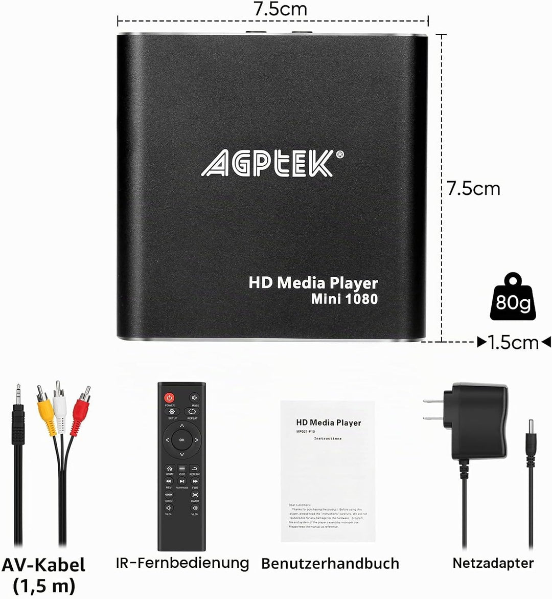 AGPtek® Mini 1080P Full HD Digital Mediaplayer Medienspieler Medienspieler mit Fernbedienung für MP3