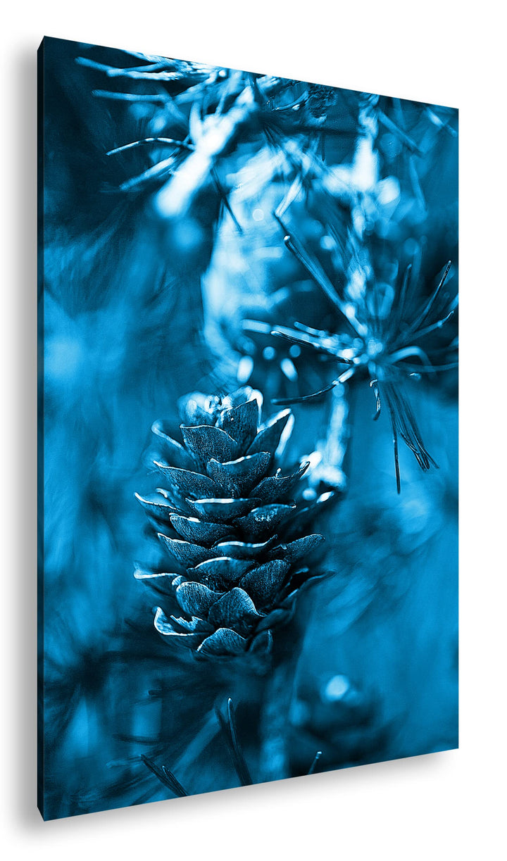 deyoli Tannenzapfen am Ast Format 80x60 Effekt: Monocrome Blau als Leinwandbild, Motiv fertig gerahm
