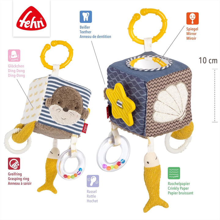Fehn Activity-Würfel Otter – Motorik-Spielzeug mit Greifelementen zum Aufhängen – Für Babys und Klei