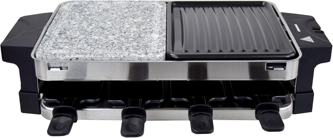 Syntrox Germany RAC-1500W-Bern Edelstahl Design Raclette mit heissem Stein und Grillfläche - für bis