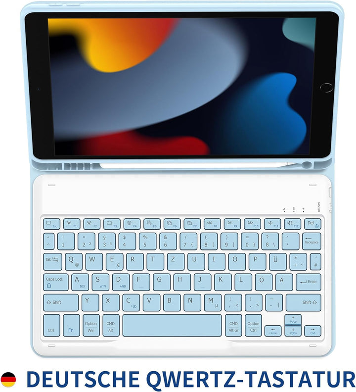 EasyAcc Tastatur Hülle Kompatibel mit iPad 10.2 Zoll 9. / 8. und 7 Generation mit Schutzfolie, [QWER