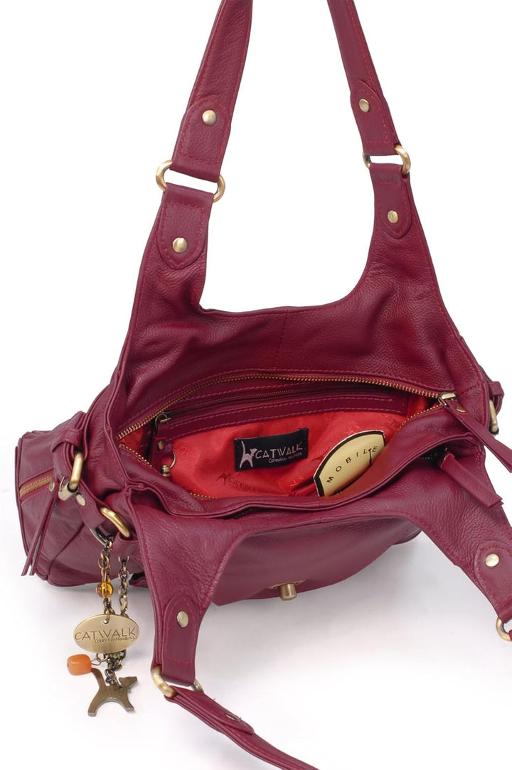 Catwalk Collection Handbags - Leder - Umhängetasche/Schultertasche - ROXANNA Rot, Rot