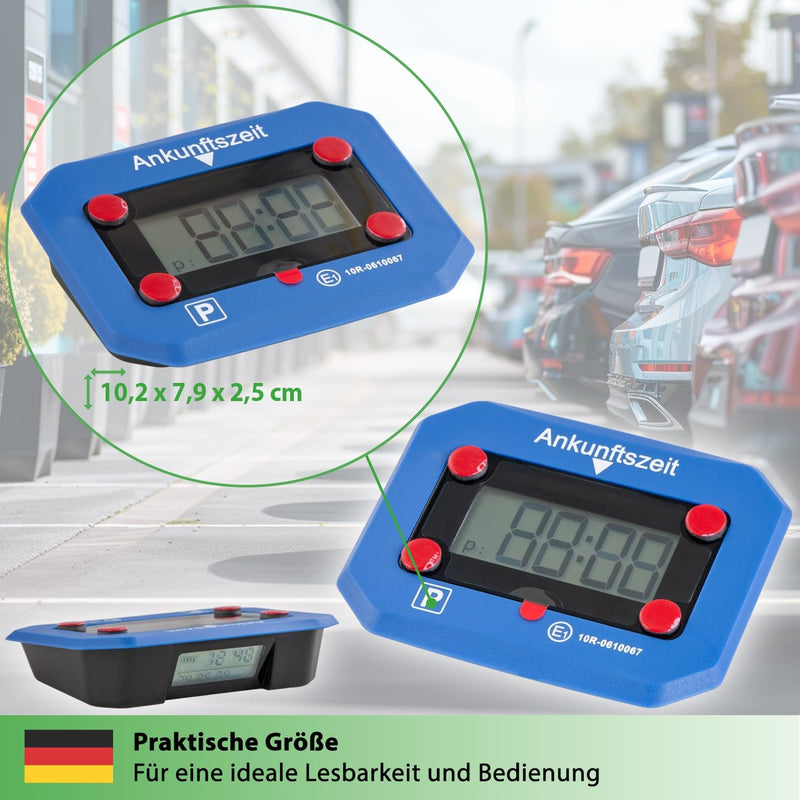 fouraces elektronische Parkscheibe - Zulassung des Kraftfahrtbundesamtes - mit Ersatz Batterie, auto