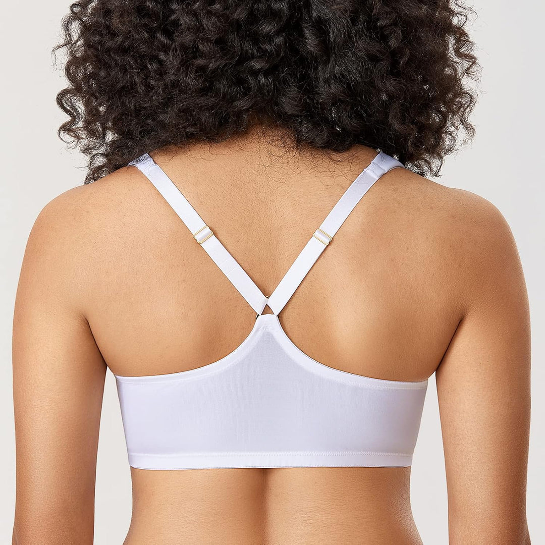 DELIMIRA Damen Vorderverschluss Racerback BH Grosse Grössen Bügel BHS Tiefer Ausschnitt Ungefüttert