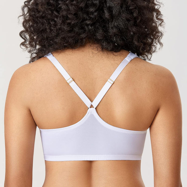 DELIMIRA Damen Vorderverschluss Racerback BH Grosse Grössen Bügel BHS Tiefer Ausschnitt Ungefüttert