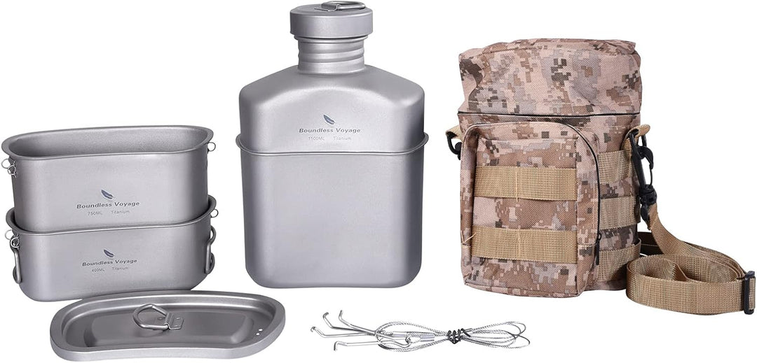 iBasingo Titan Feldflasche Camping Kochgeschirr Becher Militär Wasserflasche Outdoor Kantine Tassen