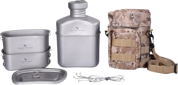 iBasingo Titan Feldflasche Camping Kochgeschirr Becher Militär Wasserflasche Outdoor Kantine Tassen