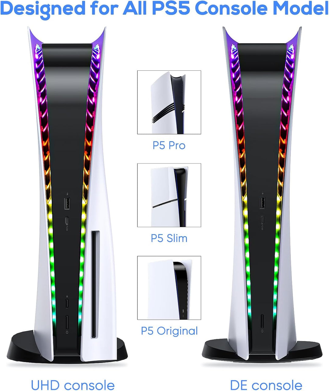 RGB LED Strip für PS5/Slim Konsole Digital/Disc Edition. FASTSNAIL LED Beleuchtung, 7 Farben, 358 Mo