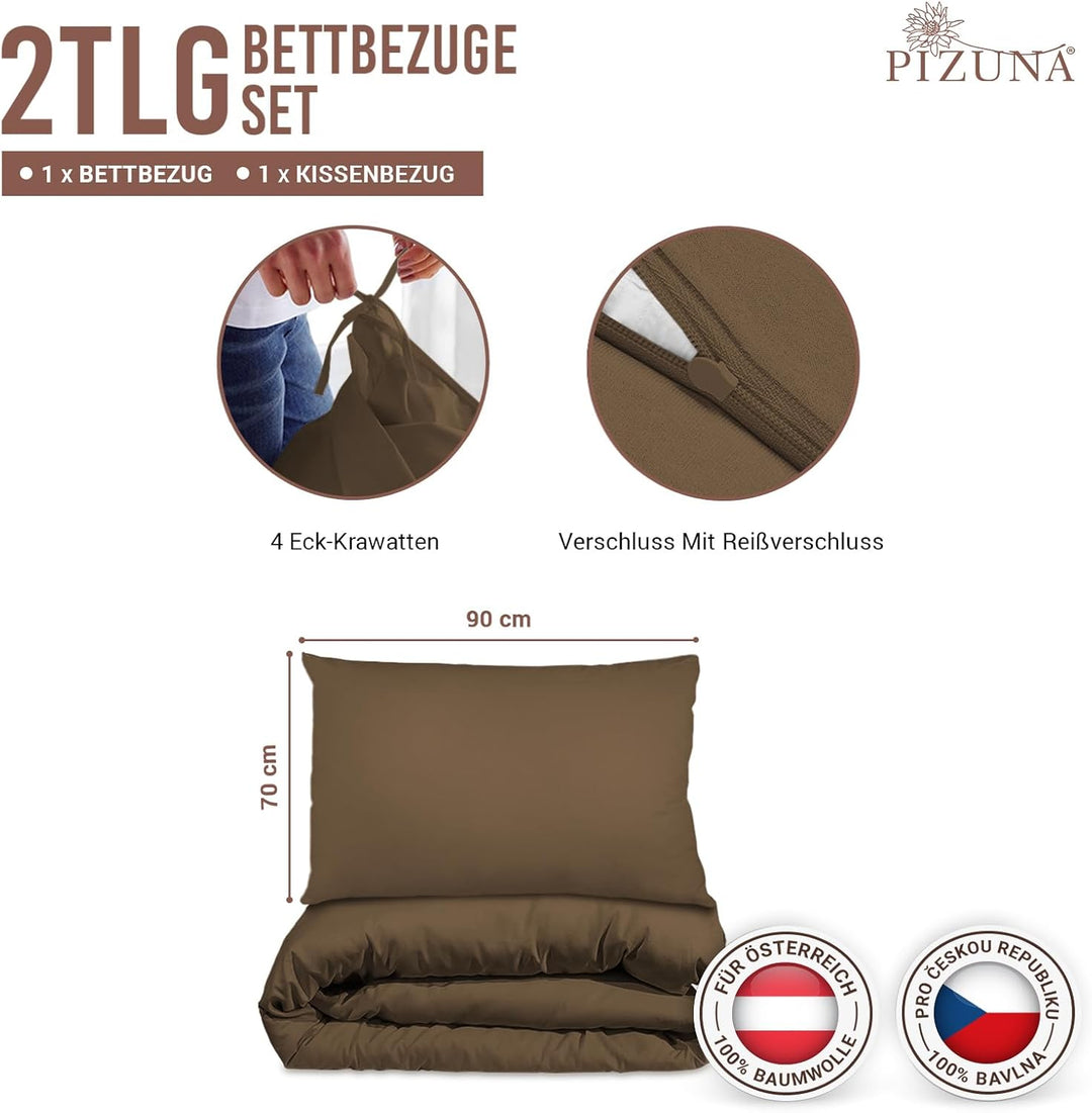 Pizuna 400 Fadenzahl aus Baumwolle Bettwäsche Holziges Braun, 100% Langstaple Baumwolle Bettbezug un
