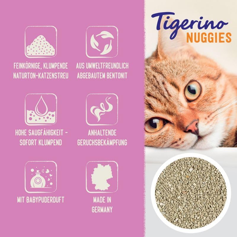 Tigerino Doppelpack Nuggies Katzenstreu - Babypuderduft 2 x 14 Liter