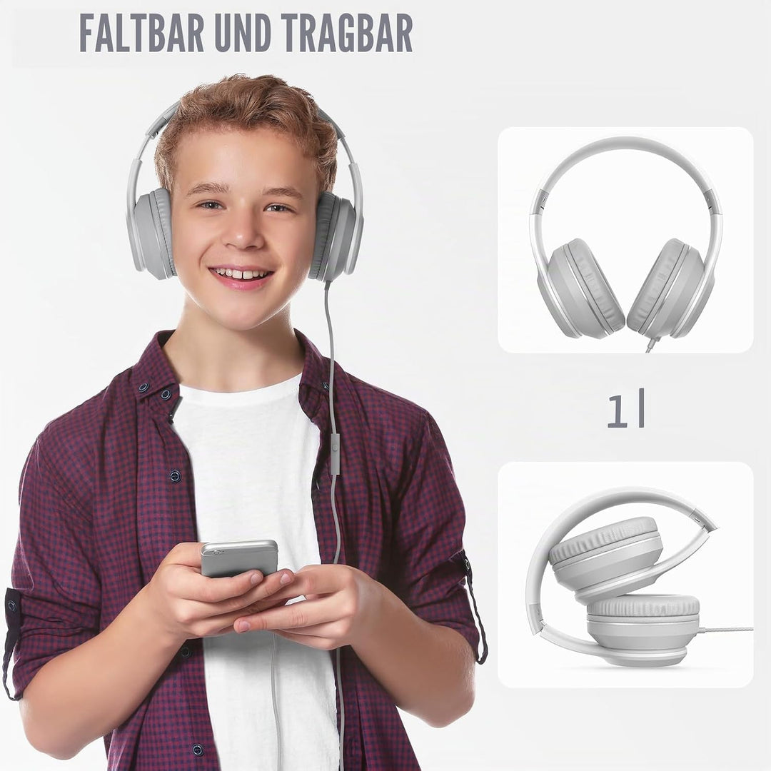 RockPapa L22 Kinder kopfhörer, Kabel Kopfhörer für Kinder, 3,5 mm Aux Jack, Verstellbares Stirnband