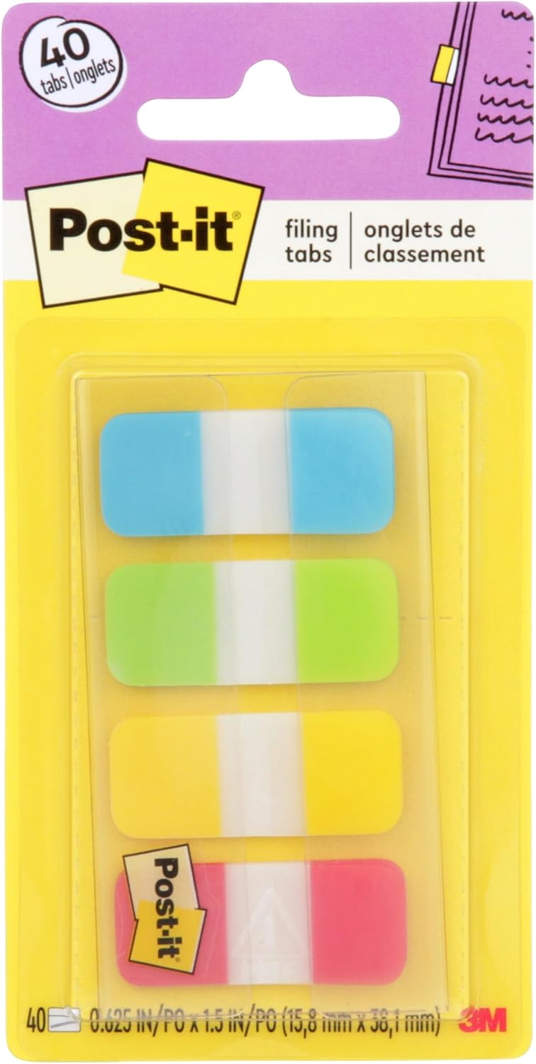 Post-it Tabs, 1,6 cm Solid, Aqua, Gelb, Pink, Violett, langlebig, beschreibbar, repositionierbar, ha