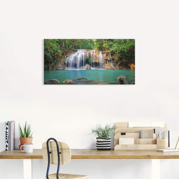 Artland Leinwandbild Wandbild Bild auf Leinwand 100x50 cm Wanddeko Dschungel Urwald Fluss Thailand L