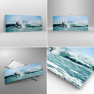 Wandbilder Dekoration Wohnzimmer Drachen-Surfen Wasser Ozean Panorama Bilder auf Leinwand 120x50cm L