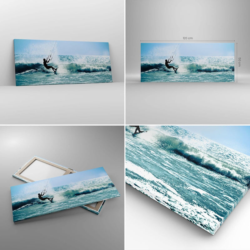 Wandbilder Dekoration Wohnzimmer Drachen-Surfen Wasser Ozean Panorama Bilder auf Leinwand 120x50cm L