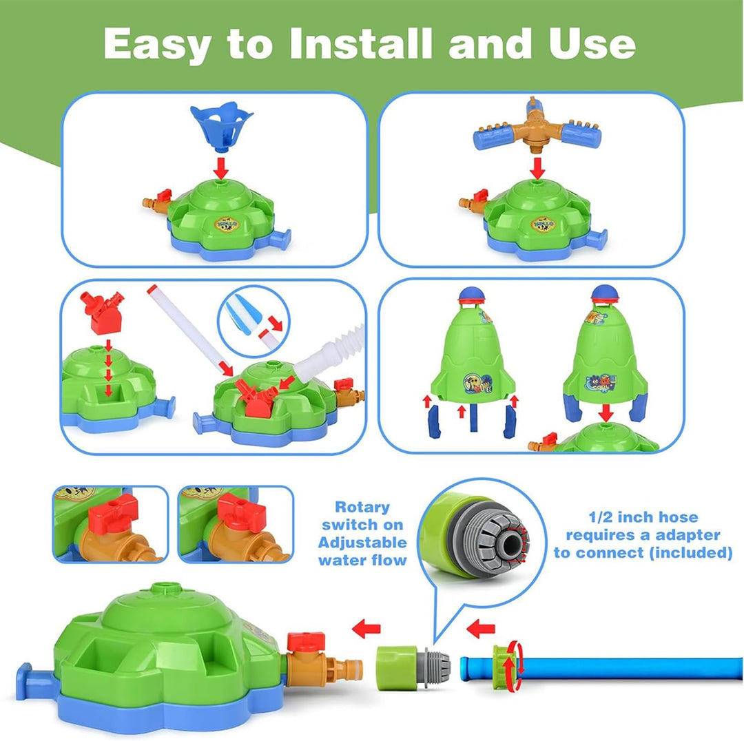 Wassersprinkler für Kinder,4-in-1 Sprenger Für Kinderspiel Draussen | Baseball Raketenstart Spielset