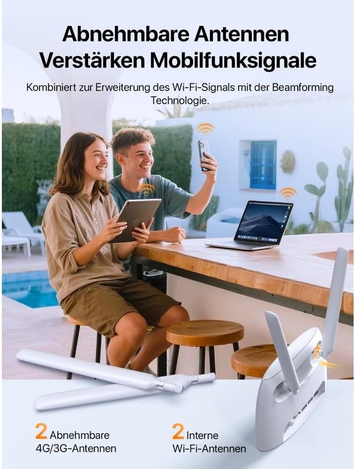 Tenda 4G07 4G LTE WLAN Router für SIM-Karten (CAT4, AC1200 Dualband 2,4GHz: 300Mbit/s + 5GHz: 867Mbi