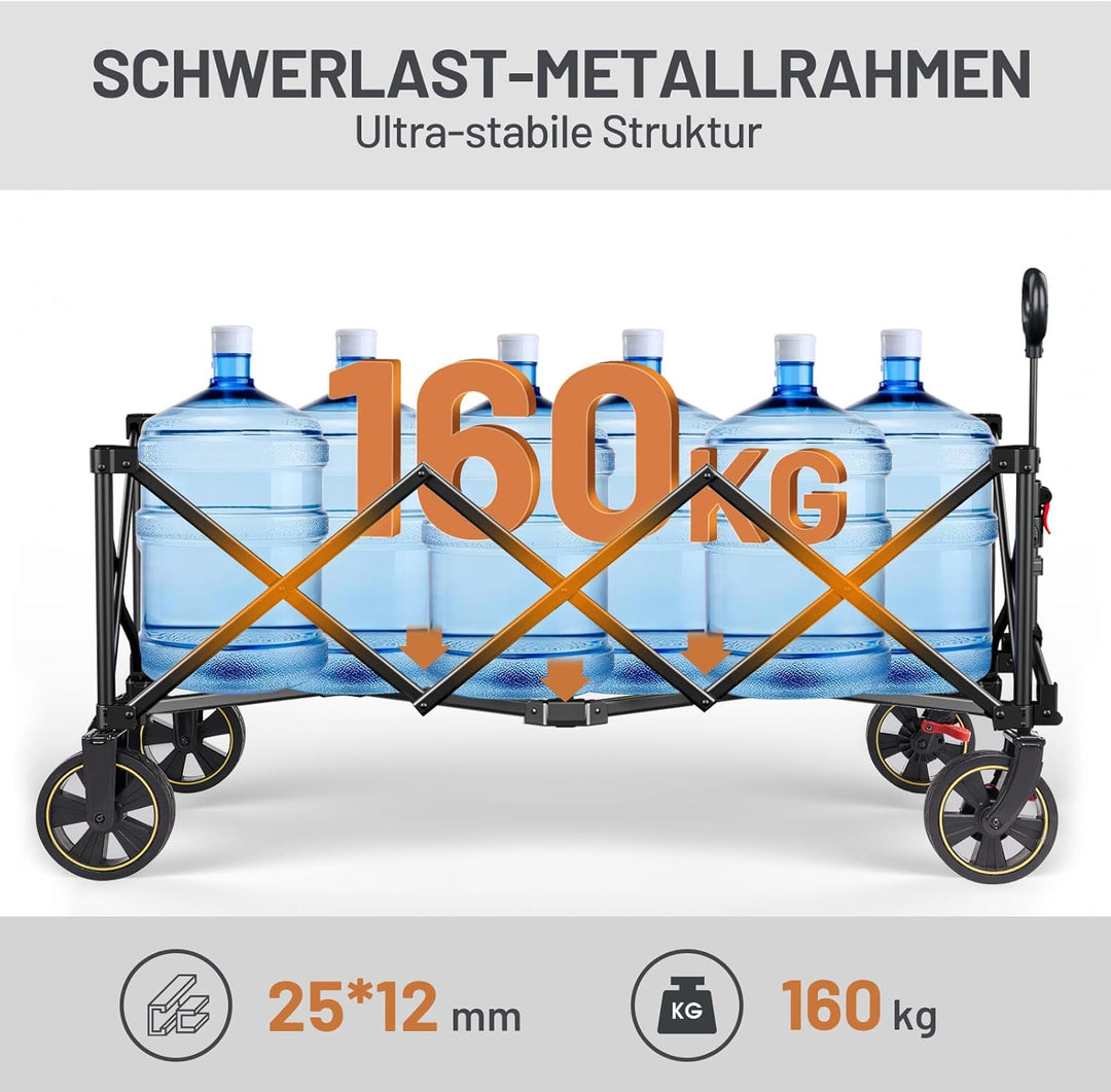 TIMBER RIDGE XXXL Bollerwagen Faltbar 300L 160KG mit Netze als Fallschutz Transportwagen mit Bremse
