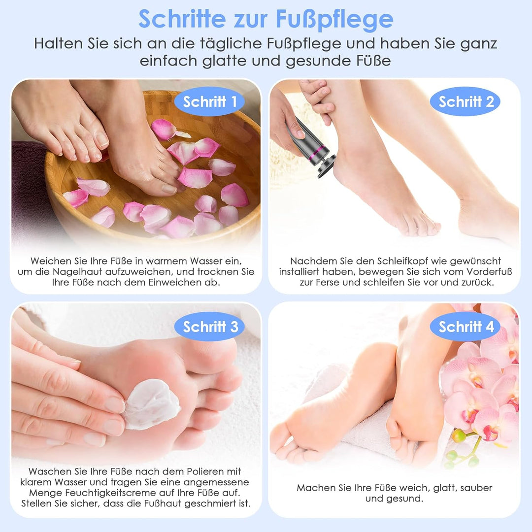 2-in-1 Elektrischer Hornhautentferner mit Nagelfräser, 9 Geschwindigkeiten, LED-Batterieanzeige, Wie