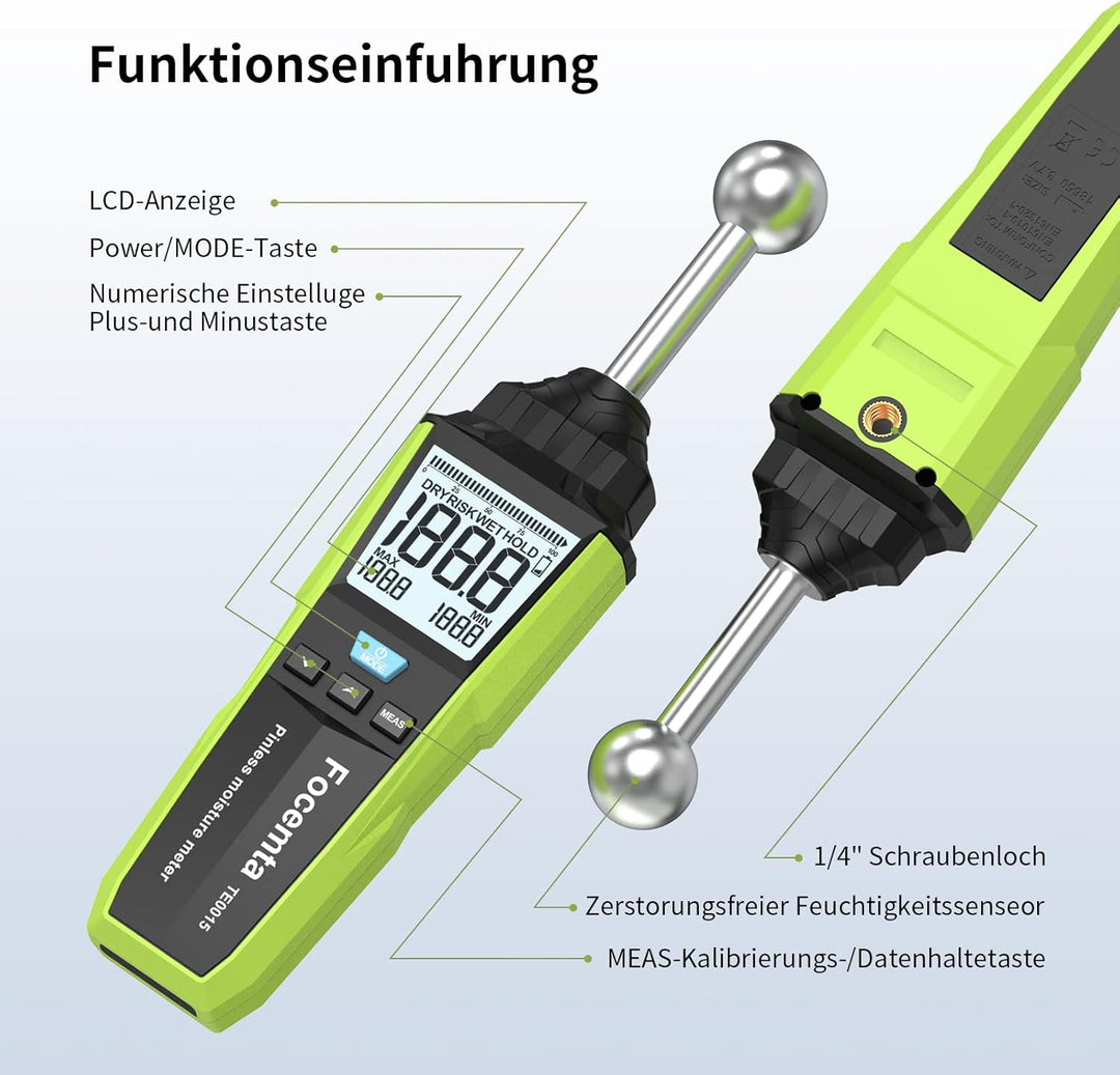 Feuchtemessgerät Focemta 20-40mm Analysetiefe,Feuchtigkeitsmessgerät zerstörungsfreies Messen mit LC