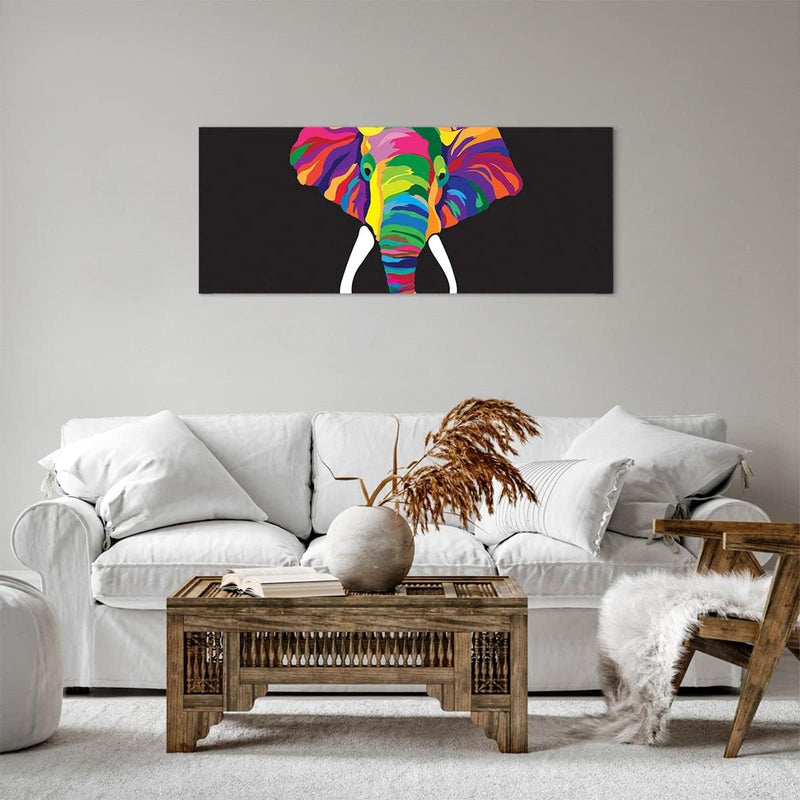 Panorama Bilder auf Leinwand 100x40cm Leinwandbild Elefant spass bunt tier Gross Wanddeko Bild Schla