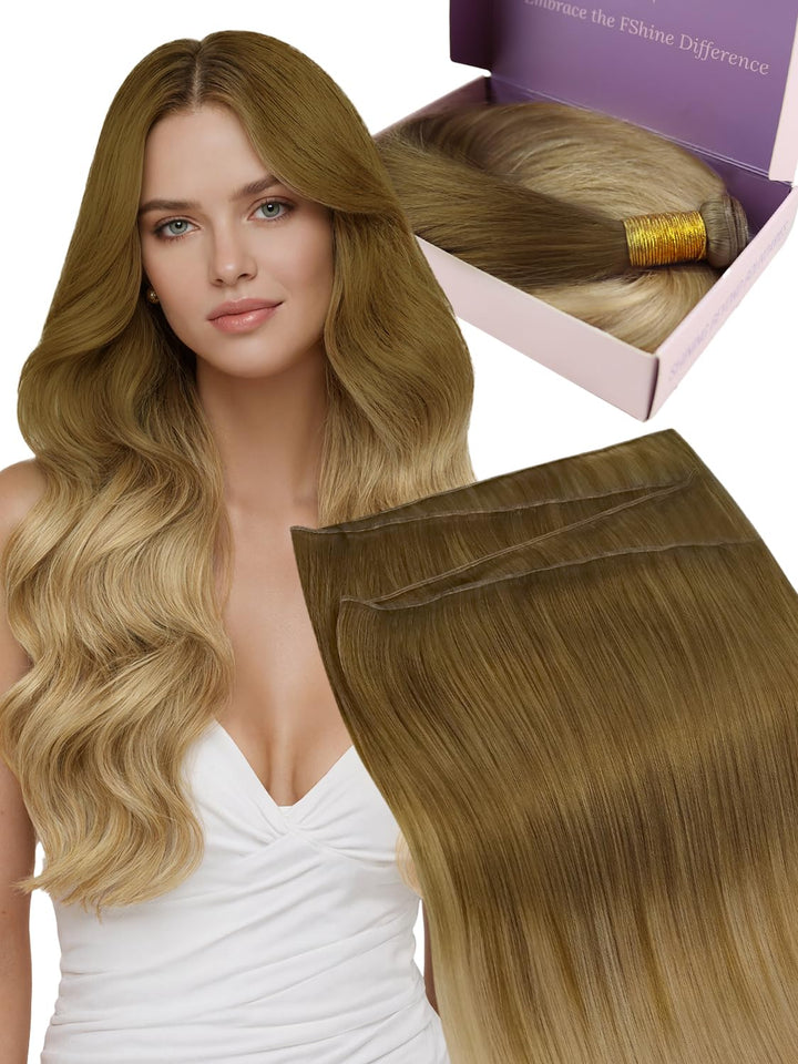 Fshine Genie Tressen Echthaar 50 cm 60 g Haartressen Echthaar zum Einnähen Schokoladenbraun bis Schm