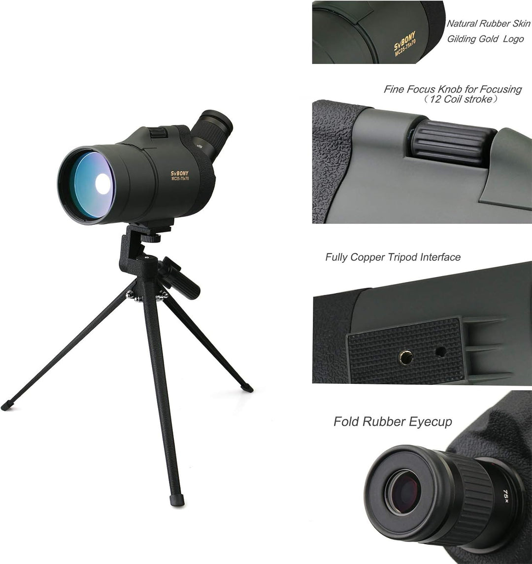 Svbony SV41 Spektiv, 25-75x70 Mak Telescope Monokular, BAK4 Prism FMC Optics Wasserdicht Spektiv mit