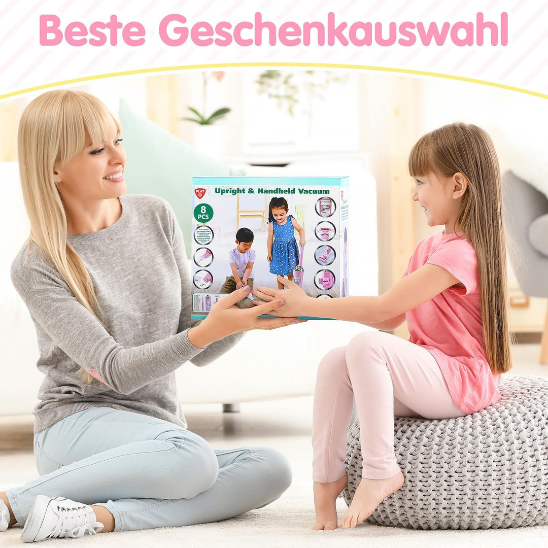 PLAY 2 in 1 Kinder Staubsauger Set, Elektrischer Staubsauger Spielzeug mit Eva-Granulat, Saugen und