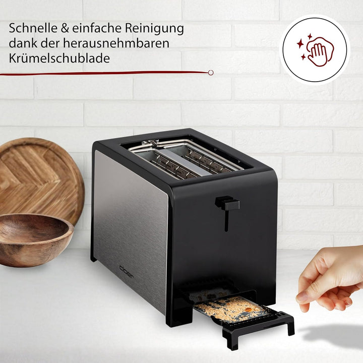 Cloer 3210 Toaster, 825 W, für 2 Toastscheiben, integrierter Brötchenaufsatz, Nachhebevorrichtung, K