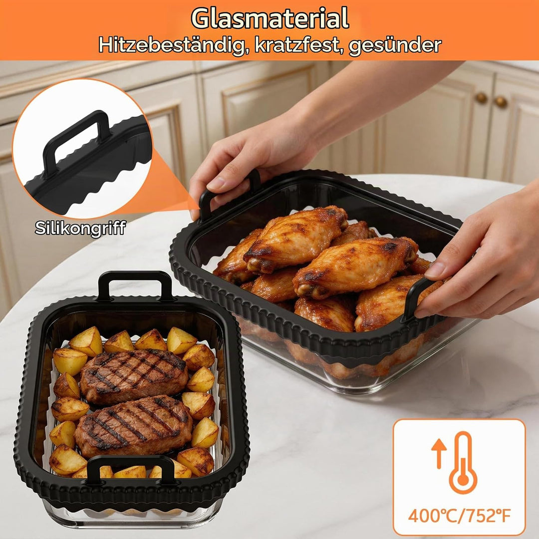 2 Stück Auflaufform Airfryer mit Herausnehmbarer Silikongriffen für Ninja AF400EU/DZ400EU/AF500EU fü