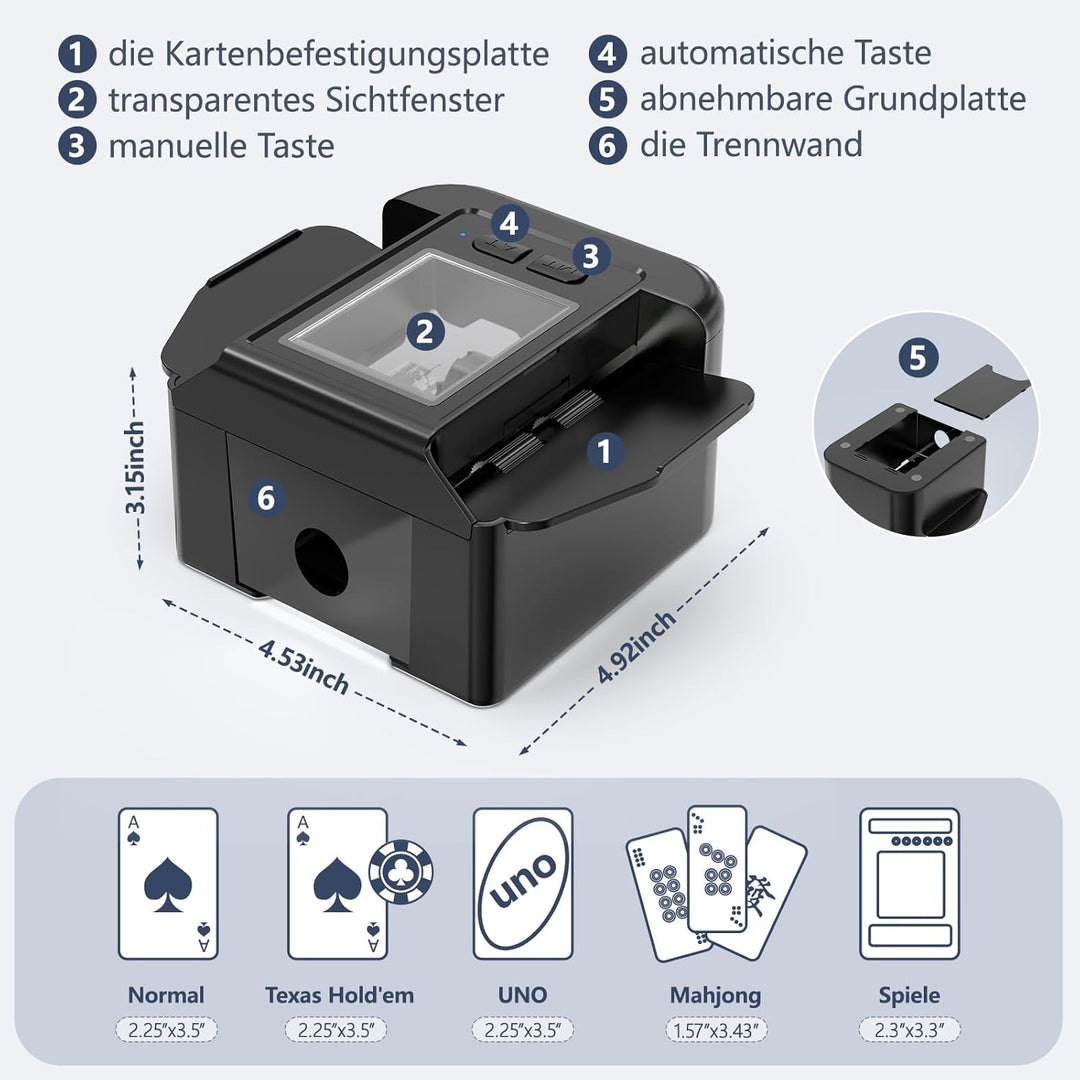 ShinePick Kartenmischmaschine Elektrische für 1-2 Decks, 2000mAh Karten Mischmaschine Automatischer