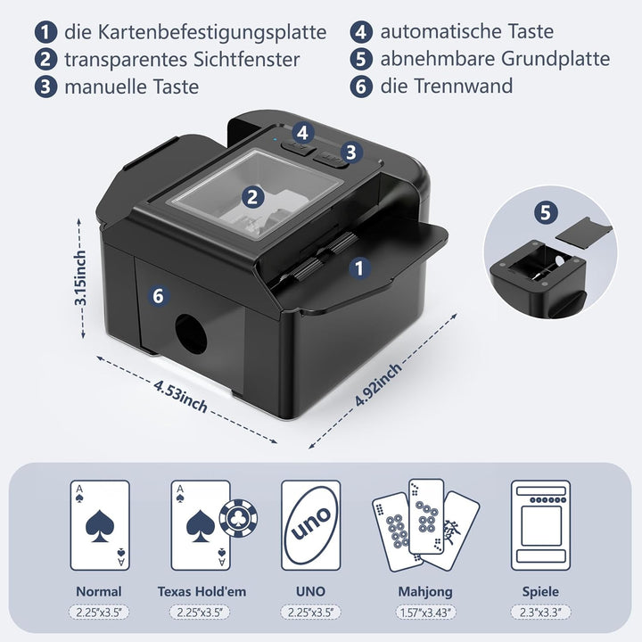 ShinePick Kartenmischmaschine Elektrische für 1-2 Decks, 2000mAh Karten Mischmaschine Automatischer