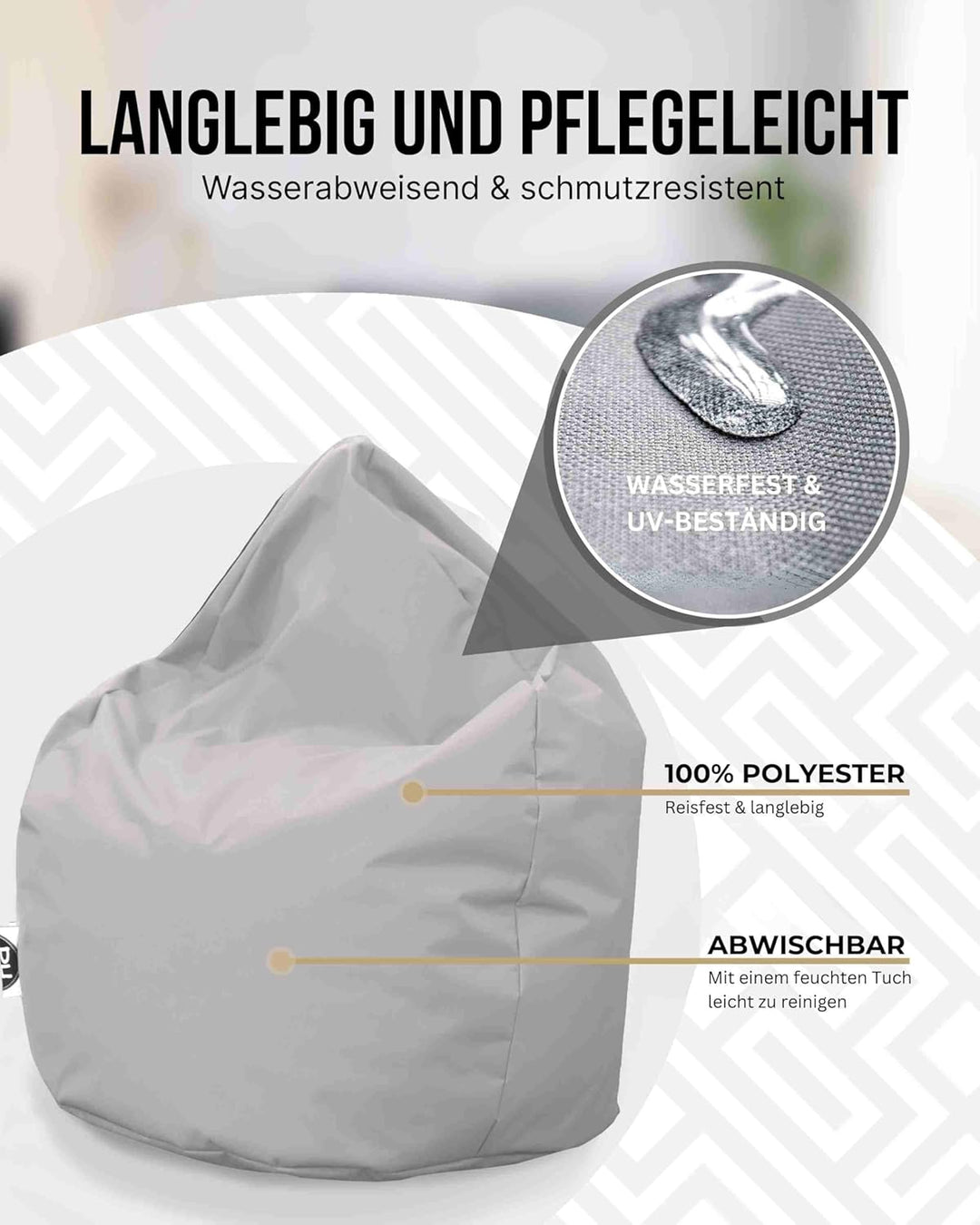 PATCH HOME Sitzsack Tropfenform - 3 Grössen - 25 Farben XXXL - 125cm, Durchmesser 105cm Grau, XXXL -