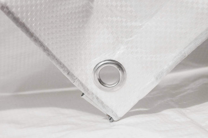 Telone di copertura con occhielli rotondi, 6 x 8 m, 150 g/m², bianco, professionale, resistente agli