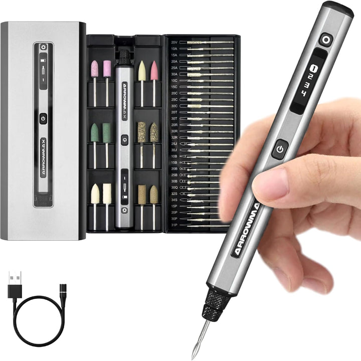 ARROWMAX Mini-Gravierstift, HollowCup-Motor, 42 Bits mit Aluminiumgehäuse, OLED, magnetische Ladung,