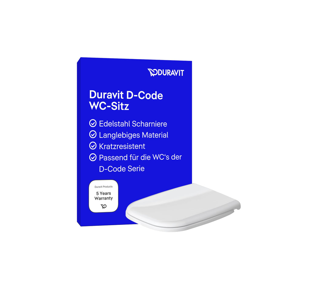 Duravit WC-Sitz D-Code, Toilettendeckel aus Urea-Duroplast, Klodeckel mit Edelstahl Scharnieren, Wei