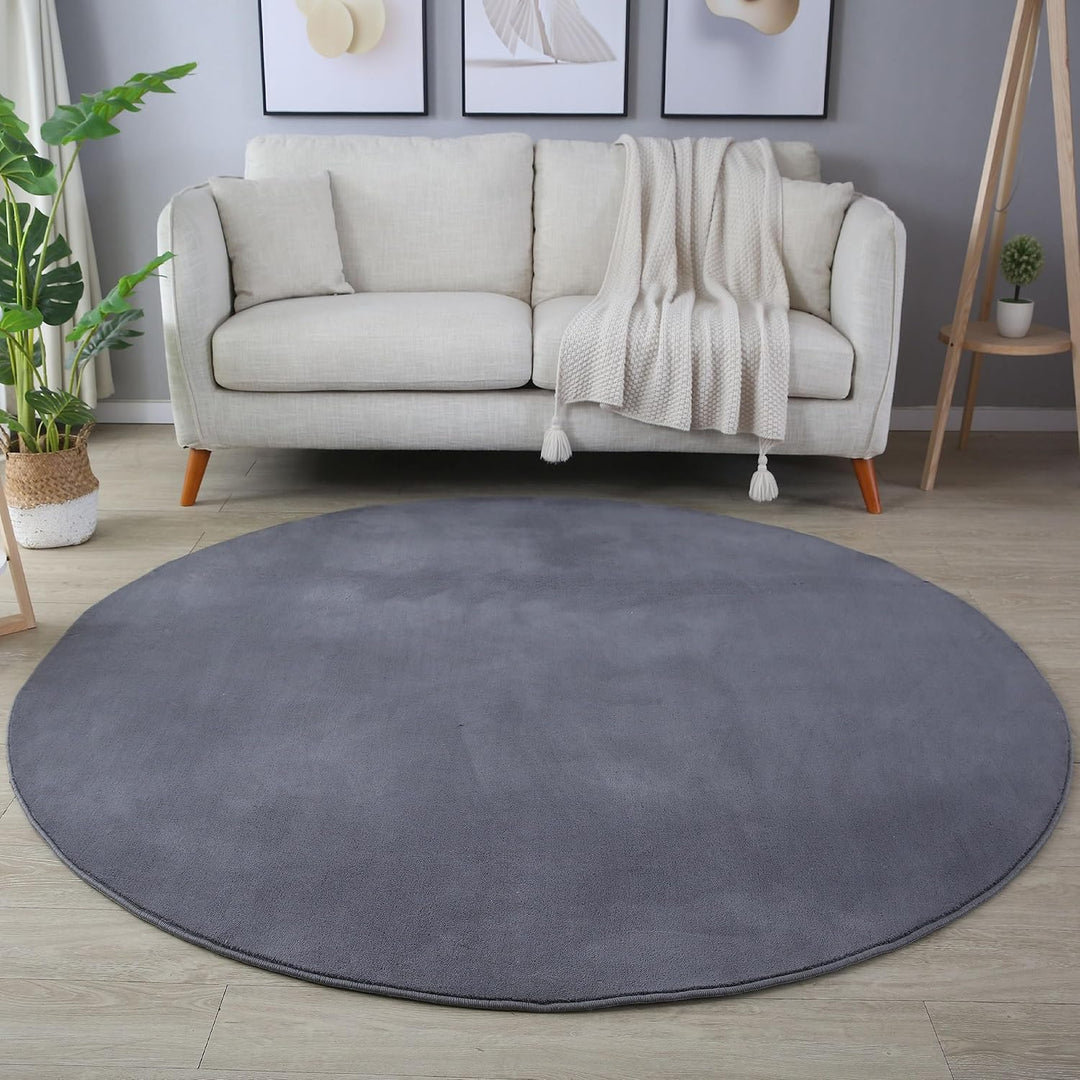 Waschbarer Teppich Wohnzimmer, Kurzflor rutschfest Flauschig Weich, Einfarbig Grau, Felloptik, Super