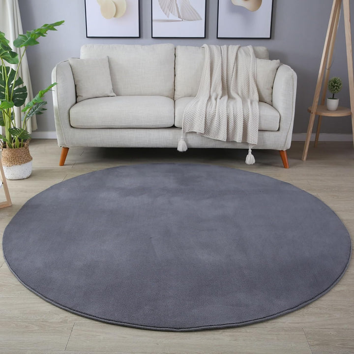 Waschbarer Teppich Wohnzimmer, Kurzflor rutschfest Flauschig Weich, Einfarbig Grau, Felloptik, Super