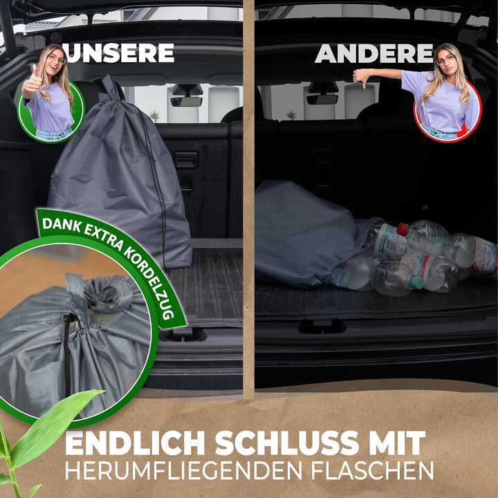 COTTARA® Pfandflaschen Sammelbehälter xxl mit Deckel und Tragetasche | Pfandbehälter mit Loch | Idea