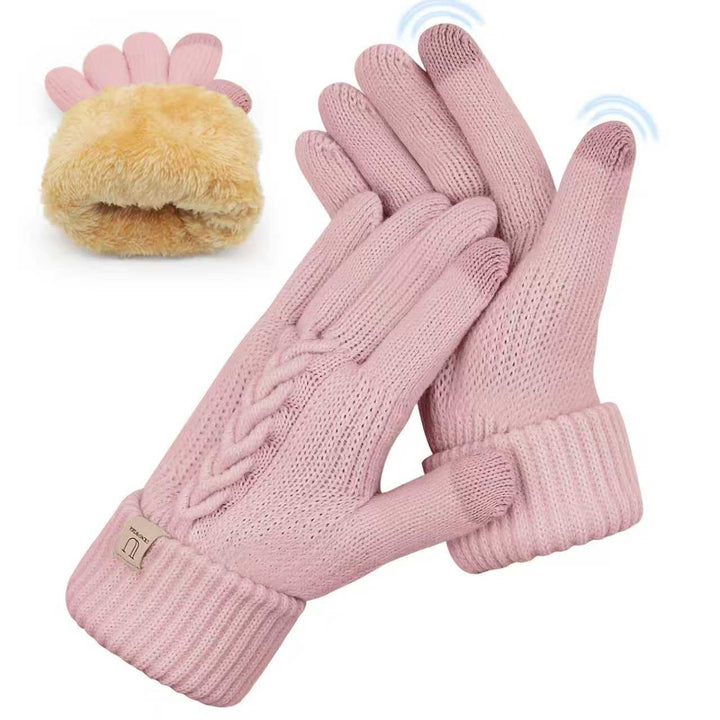 Handschuhe Winter Damen, Doppelte Thermo mit Fleecefutter Touchscreen Strick wollhandschuhe Laufen R