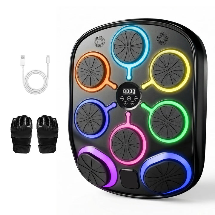 Musikboxmaschine mit Handschuhen, Wandmontage Smart Punching Target mit Bluetooth, 9 Musik-/Lichtmod