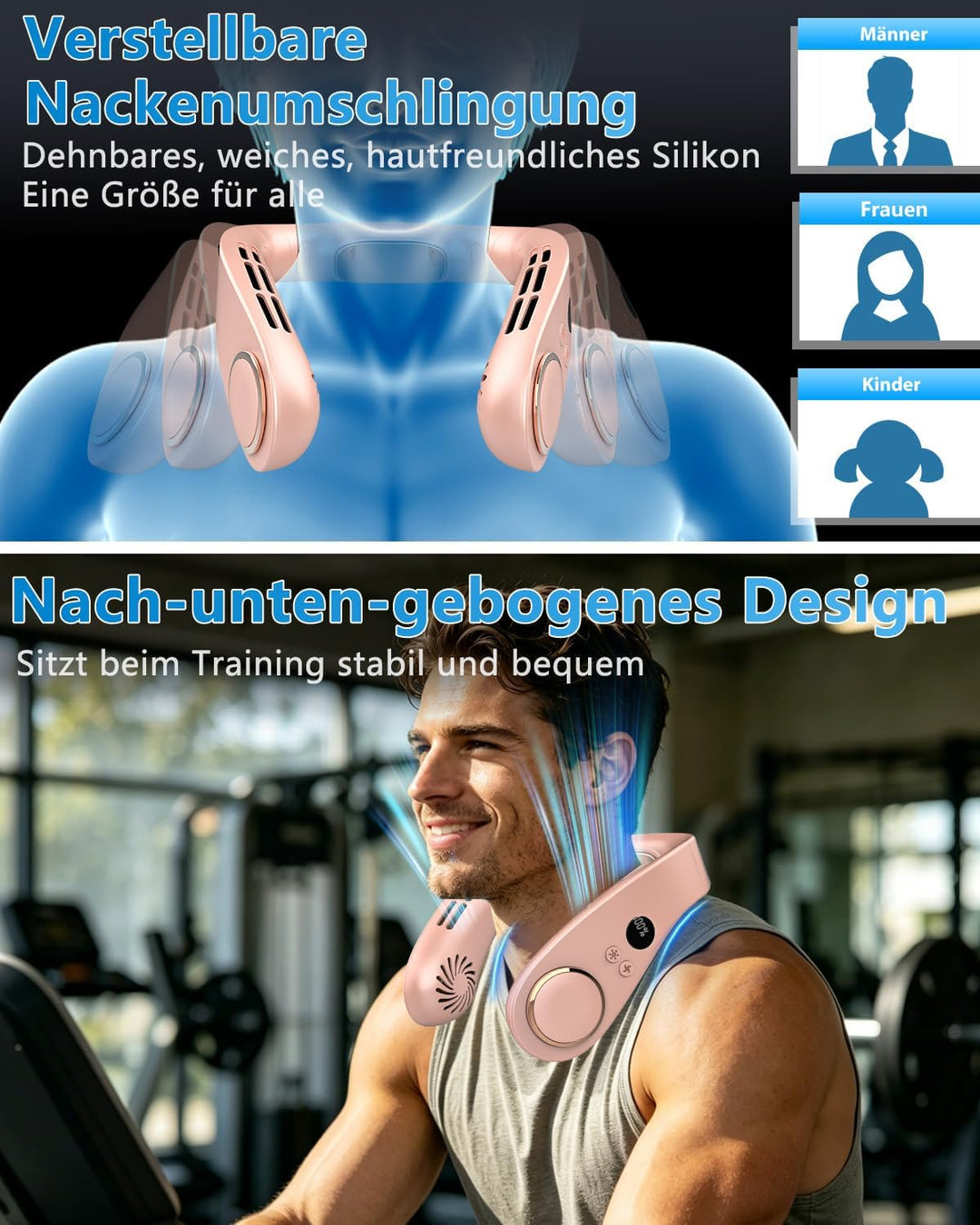 Kouric Nackenventilator mit Kühlung, Halsventilatoren Extra Leise (35dB) 24 Std. USB-C 5500mAh, 5 St