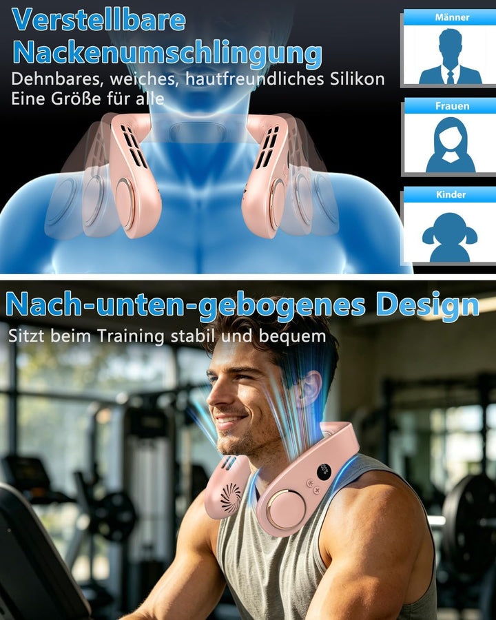 Kouric Nackenventilator mit Kühlung, Halsventilatoren Extra Leise (35dB) 24 Std. USB-C 5500mAh, 5 St