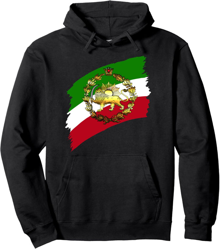 Iran flag with lion and crown Pullover Hoodie