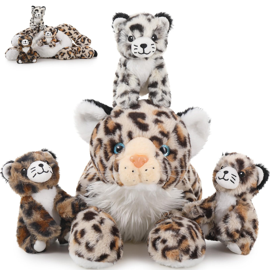 MorisMos 45cm riesen Leopardo Kuscheltier XXL mit 3 Plüschbaby im Bauch, gross liegend Plüsch Leopar