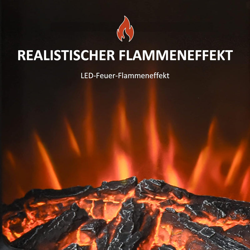 HOMCOM Elektrokamin E-Kamin mit Flammeneffekt Thermostat Kaminofen 1000 W/2000 W, 20–25 qm, Schwarz
