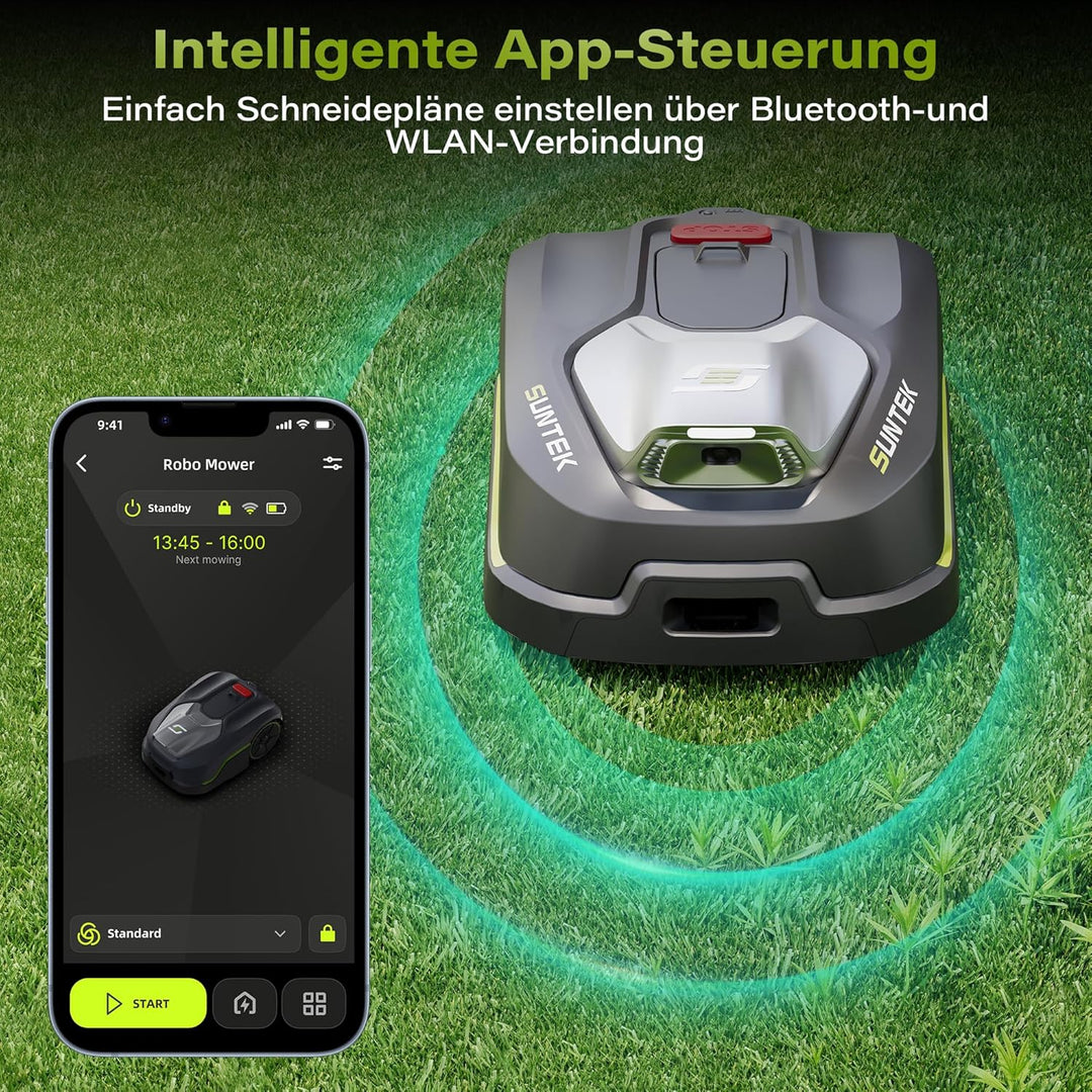 SUNTEK Mähroboter ohne begrenzungskabel AI Vision-Kamera, Rasenmäher Roboter, Max 600 m², Genaue Hin